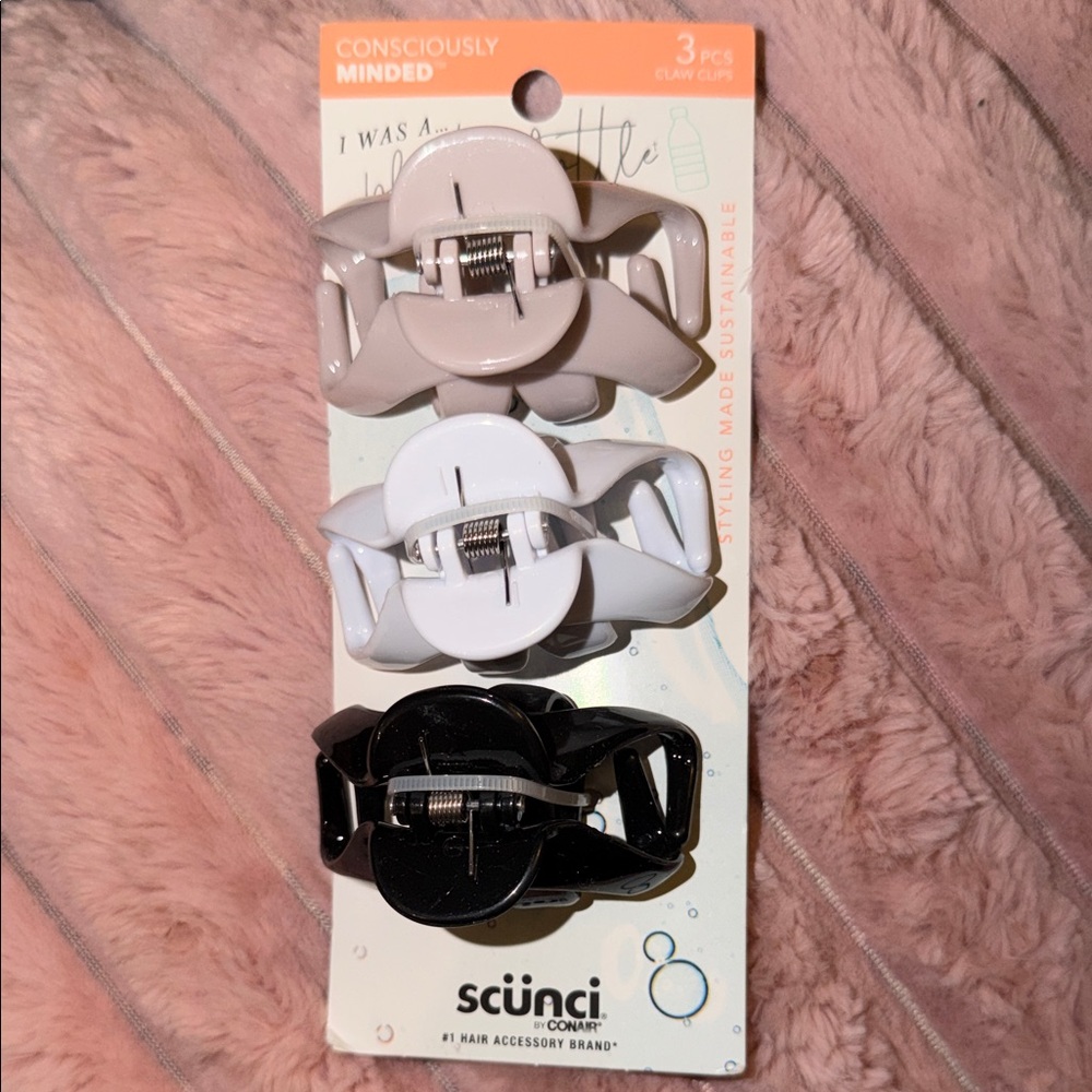Scunci Sustainable Hair Claw Clips - Black, White, Taupe